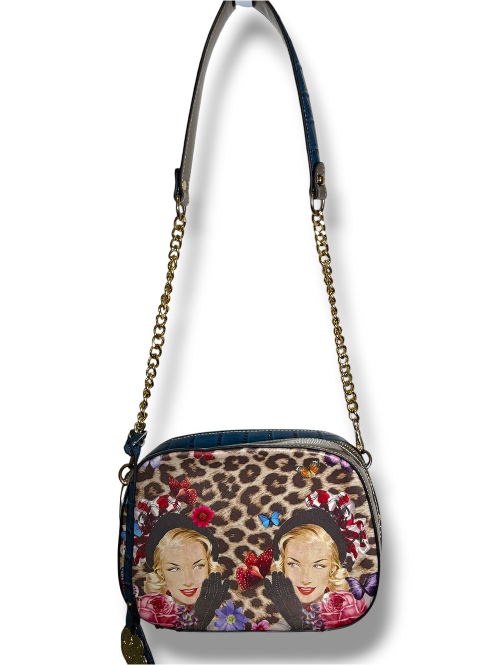 New Brangio Italy Co. Arosa USA Leopard Vintage Style Graphic Crossbody Bag NWOT